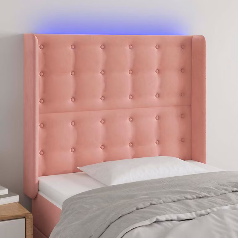 Testiera per letto vidaXL in velluto nero con illuminazione LED integrata e porta di ricarica USB, L 93 cm, P 16 cm, H 118-128 cm