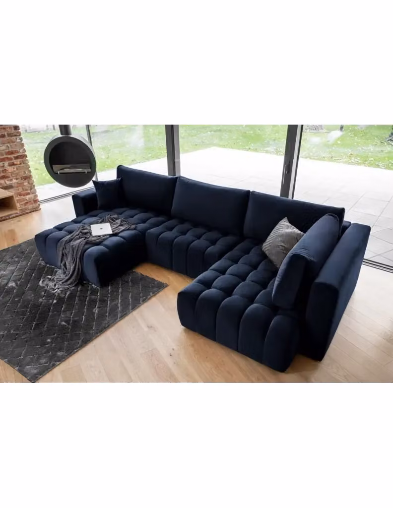 Divano angolare convertibile BONITA MEUBLORAMA blu notte in tessuto con funzione letto e cuscini inclusi, lato sinistro, L 350 cm x P 175 cm – 2