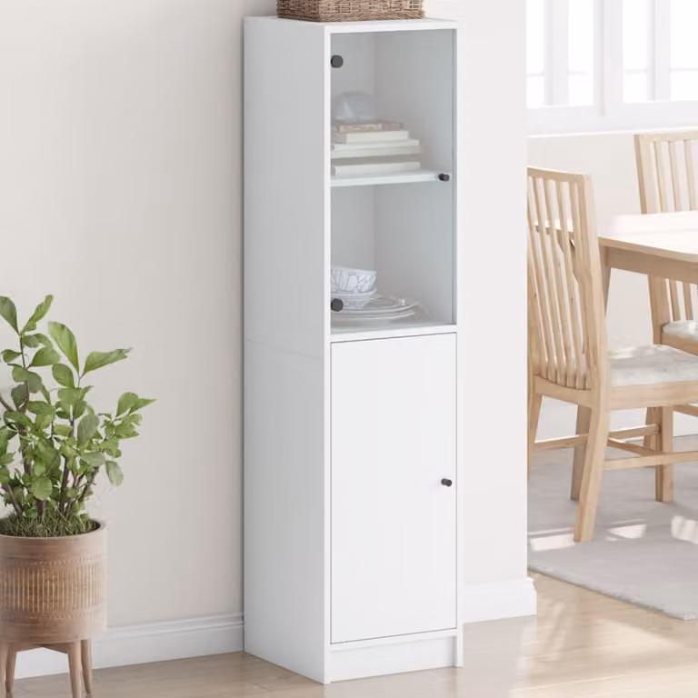 vidaXL Credenza Moderna Bianca con Ante in Vetro e Mensole Interne L/P/H: 35 x 37 x 142 cm