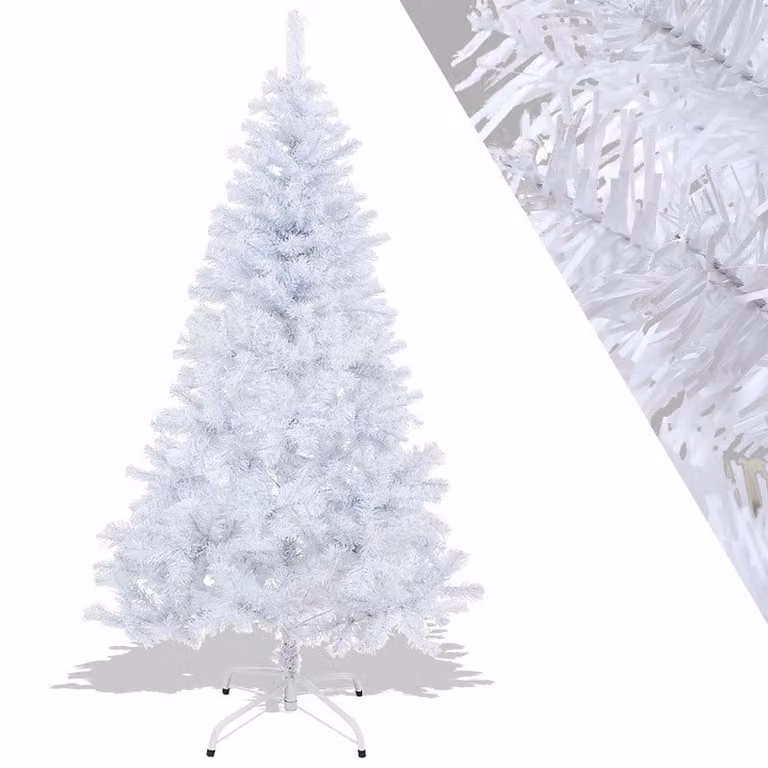 Albero di Natale artificiale Clanmacy 210 cm (Ø circa 115 cm) con 900 punte e sistema di ripiegamento a montaggio rapido, ignifugo, incluso supporto in metallo, bianco