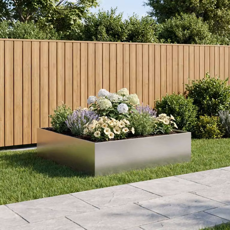 Vaso da giardino vidaXL in acciaio inox color argento L: 100 cm, P: 100 cm, H: 30 cm
