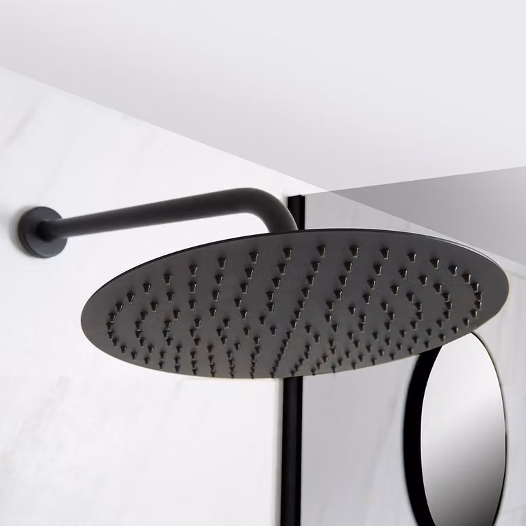 Soffione Doccia Rotondo Nero Parete 300mm