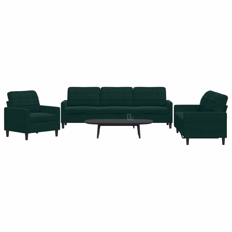 Set di divani 3 pezzi vidaXL in velluto verde con cuscini e struttura in metallo per soggiorno