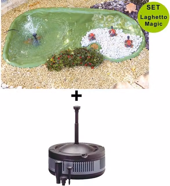 Set laghetto per tartarughe e giardino ninja da 210 lt + pompa con filtro ecopond 2.0 laghetto magic