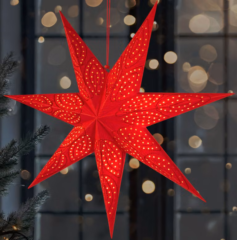 BRUBAKER Stella di Natale di carta da appendere da 60 cm - Stella dell'Avvento a LED per decorazioni natalizie e finestre, rosso
