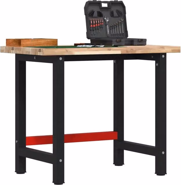 Banco da lavoro vidaXL in legno e metallo, rosso e nero, L/P/H: 100 x 60 x 83 cm