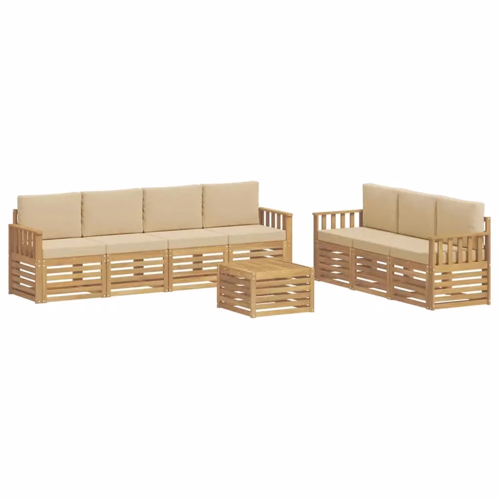 Set da giardino vidaXL composto da divani e tavolino in legno di acacia con cuscini bianchi e beige – 2
