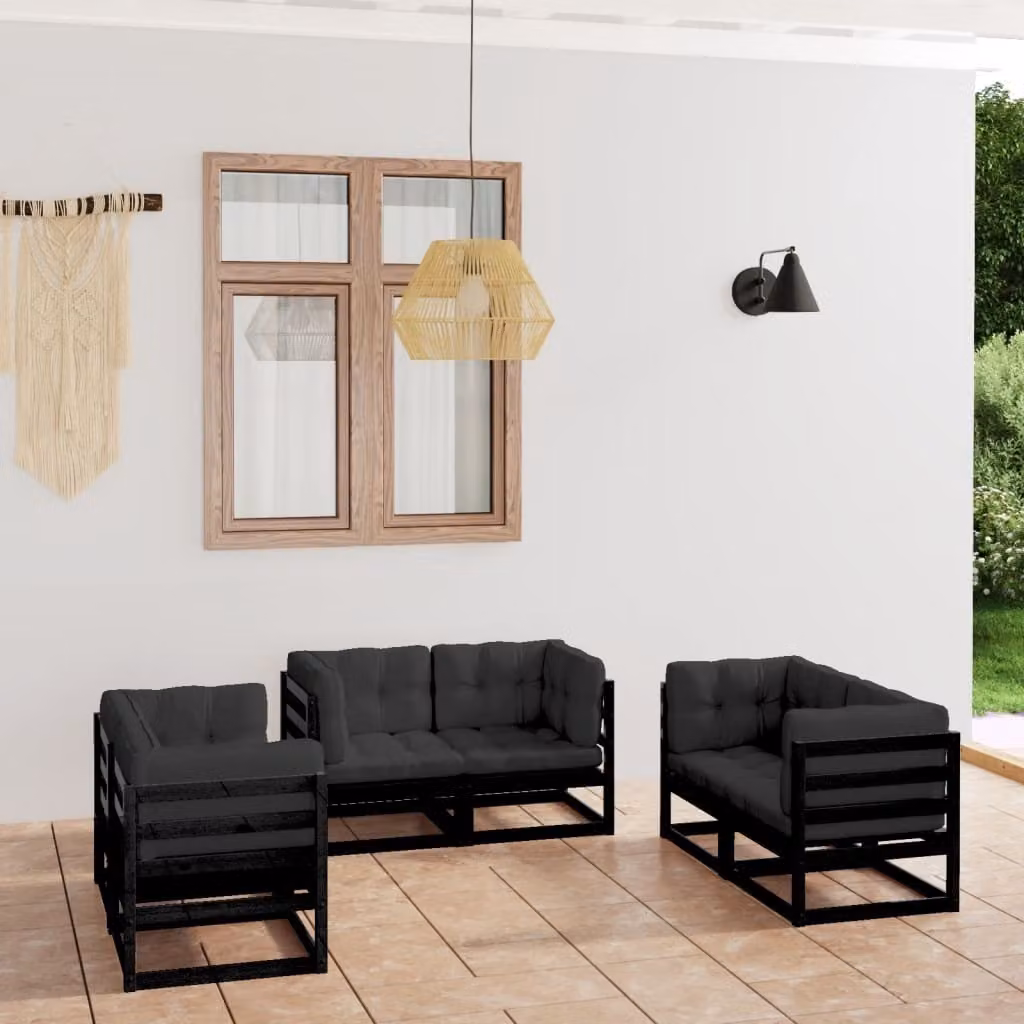 The Living Store Set da giardino da 6 pezzi con cuscini in legno di pino massiccio