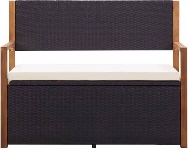 Cassapanca vidaXL in Polyrattan e Legno di Acacia con Cuscini, Colore Nero, L 115 x P 40 x H 50 cm