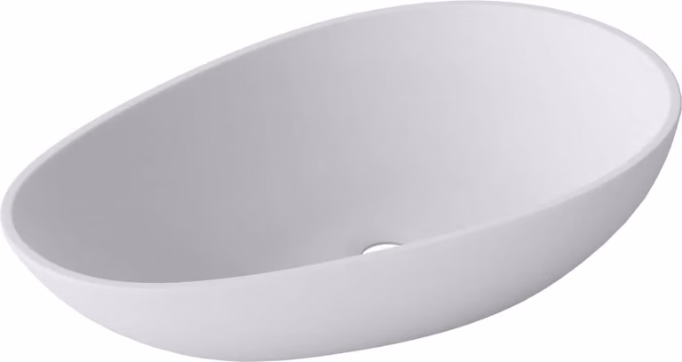 doporro Lavabo da Appoggio, Lavandino Bagno 59.8x36x14cm, Lavabo Ovale da Minerale Fuso Colossum809, Biano Opaco