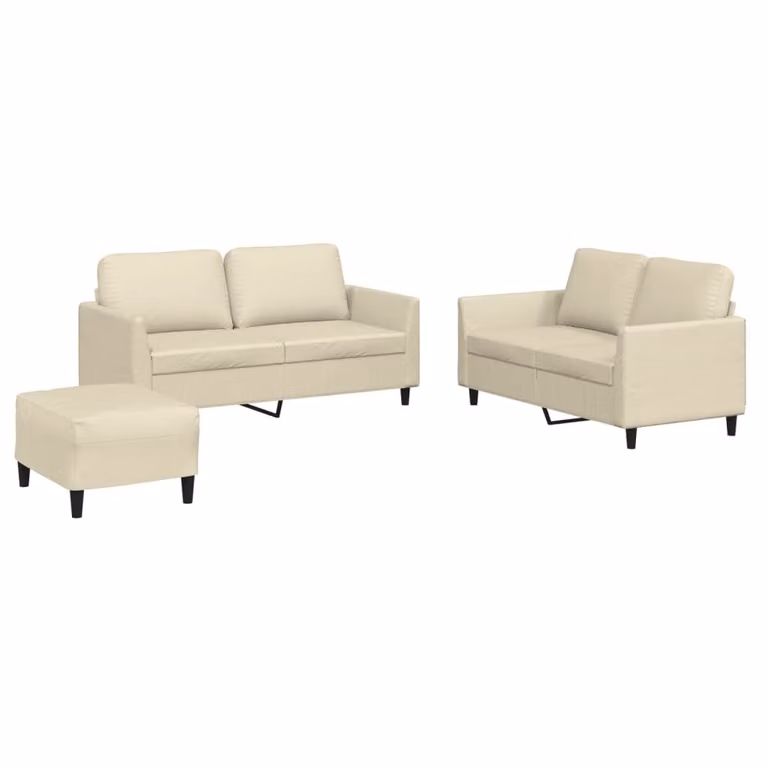 Set di Divani 3 pz con Cuscini crema in Pelle finta