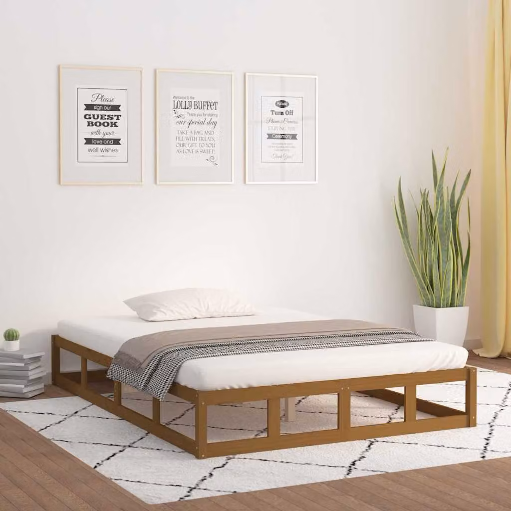 vidaXL Giroletto in legno massello di pino color ambra con doghe piatte per adulti L/P: 200 x 200 cm