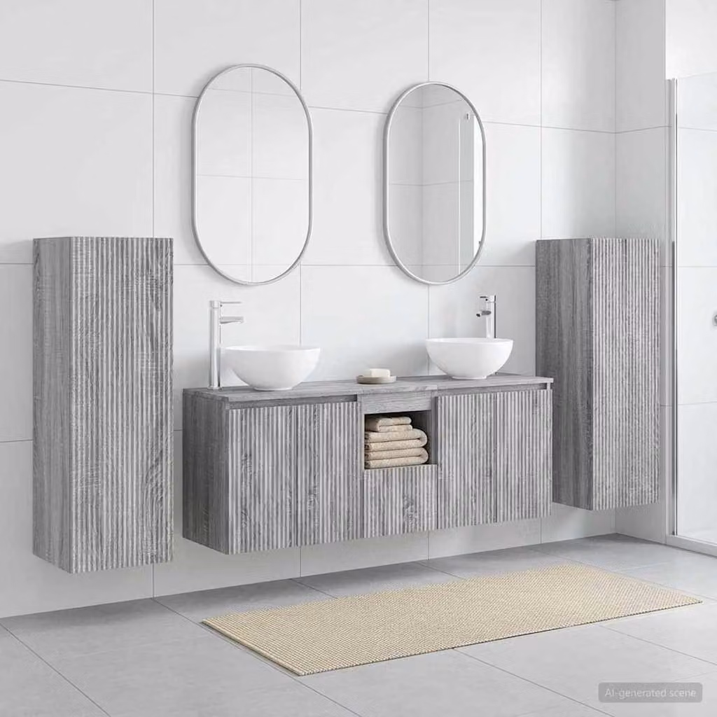 Set di mobili per il bagno moderno vidaXL in 5 pezzi colore grigio con base lavabo e pensili