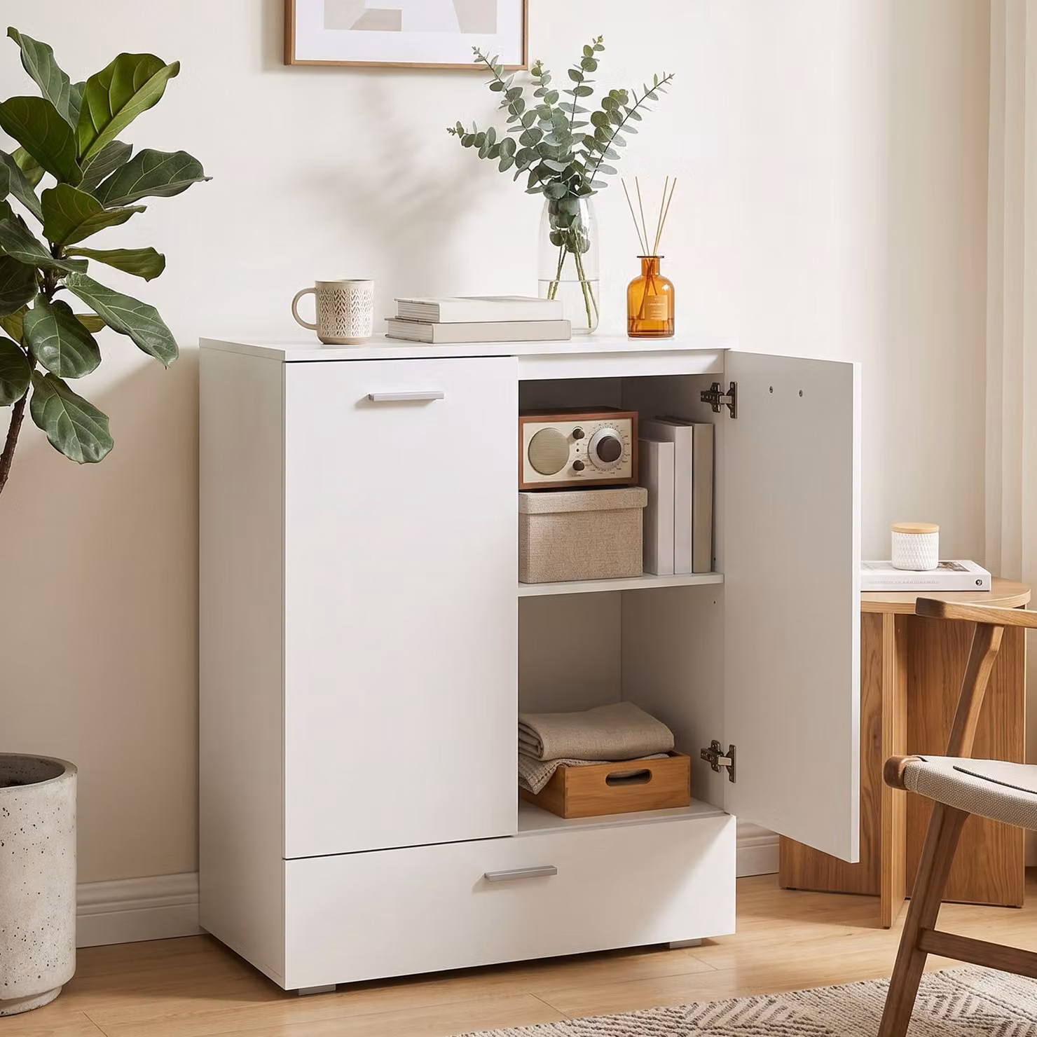 Credenza moderna HOMCOM bianca con cassetto e ripiano interno regolabile – 2