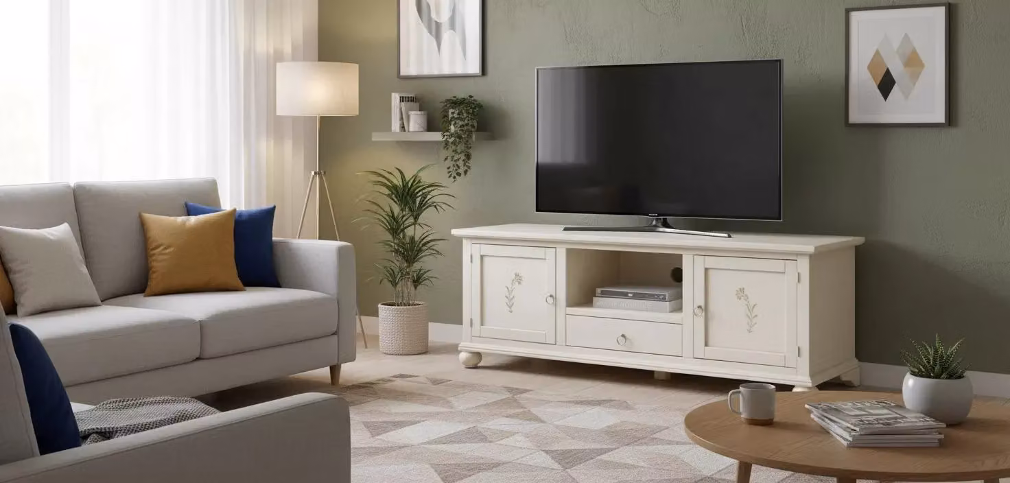 Porta TV classico Mobili 2G in legno bianco con 2 ante e 1 cassetto L: 160 cm, P: 50 cm, H: 60 cm – 1