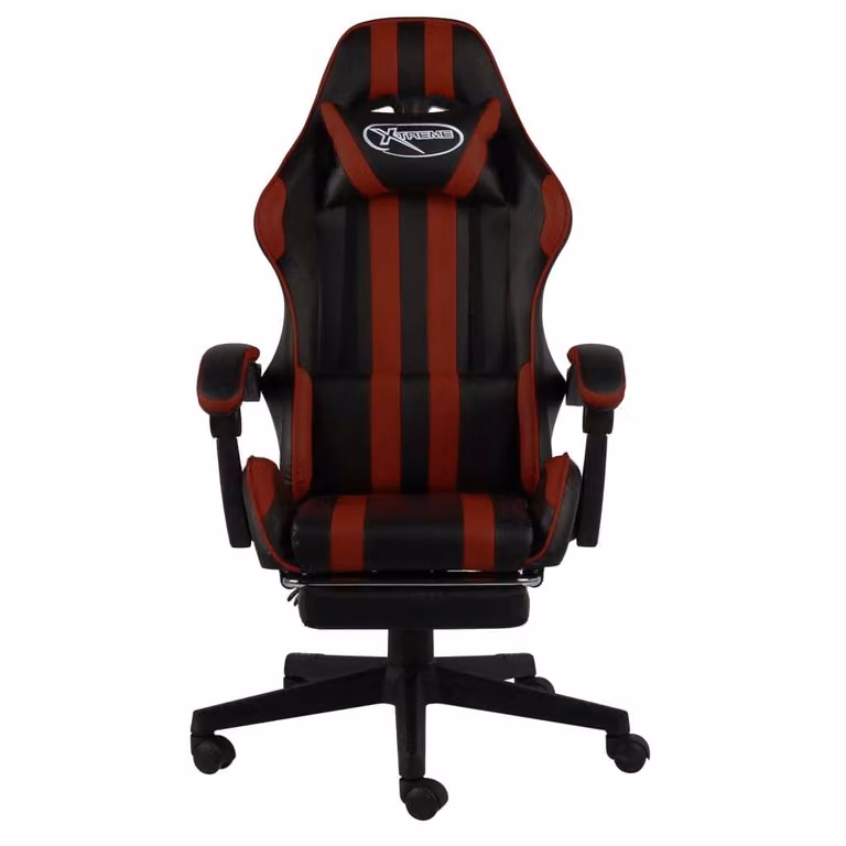 Sedia da Gaming con Poggiapiedi Nero e Rosso Vino in Pelle finta
