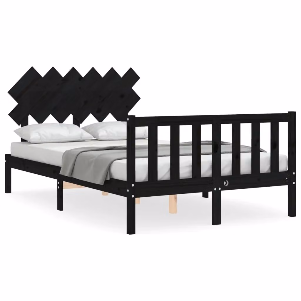 Letto con Testiera vidaXL in Legno Massello di Pino Nero Matt L: 140 cm, P: 190 cm, H: 81 cm – 2