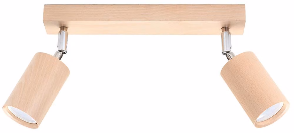 Lampada a soffitto, legno, marrone, faretti orientabili, lunghezza 30 cm