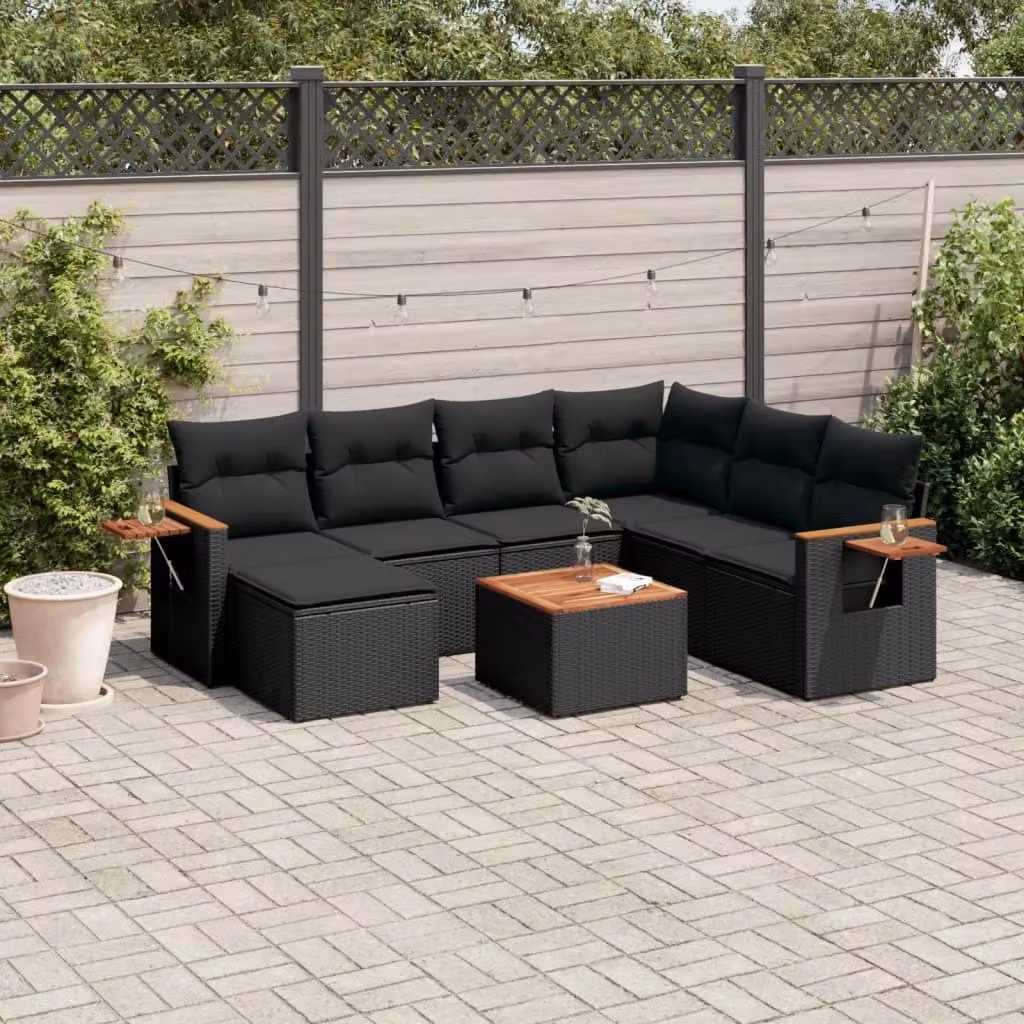 Maison Exclusive - Set da giardino 8 pezzi con cuscini in polyrattan nero