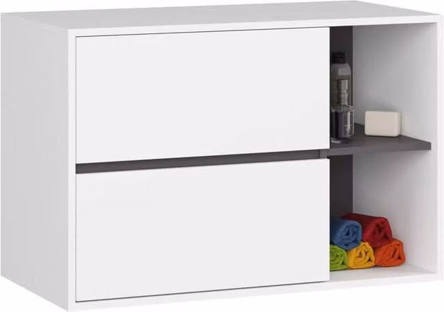 Mobile bagno sospeso VAMI con 2 cassetti, Bianco e Grigio, L 90 x P 45,5 x H 60 cm