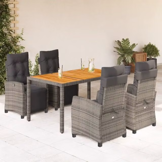 Set da pranzo da giardino vidaXL in polyrattan e legno di acacia grigio con 5 pezzi – 1