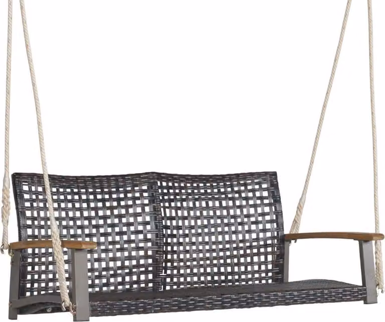 Panca altalena per panca sospesa da esterno in rattan PE con 2 corde 131 x 68 x 54 cm