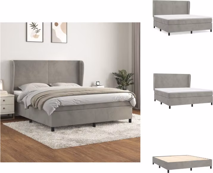 vidaXL Letto a molle con materasso grigio chiaro 180x200 cm in velluto - Letti e strutture letto