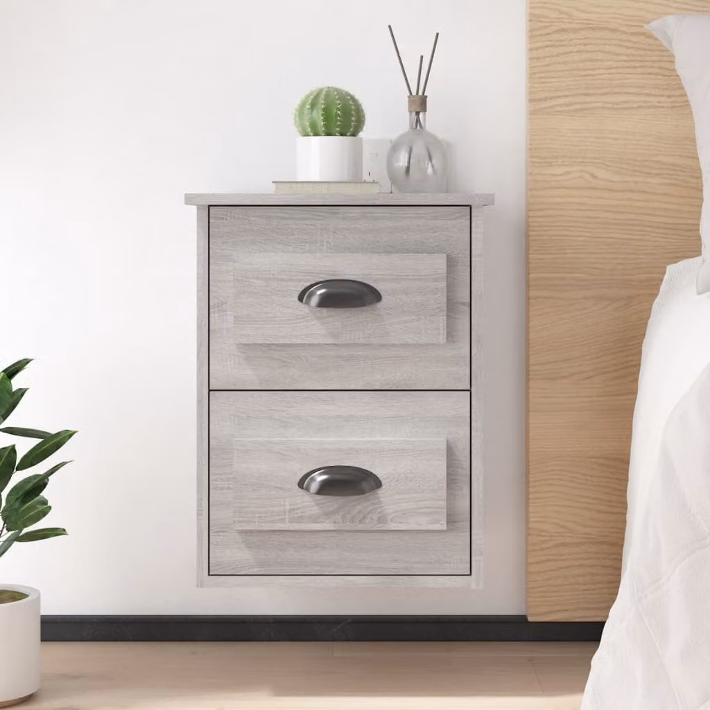 Set di 2 comodini da parete vidaXL in stile moderno, colore grigio Sonoma, L 41,5 cm x P 36 cm x H 53 cm