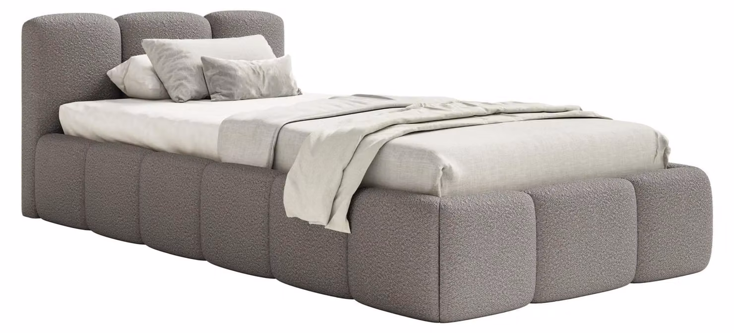 Selsey Cloudy Low – Letto imbottito 90x200 cm, contenitore e rete a doghe, grigio bouclé