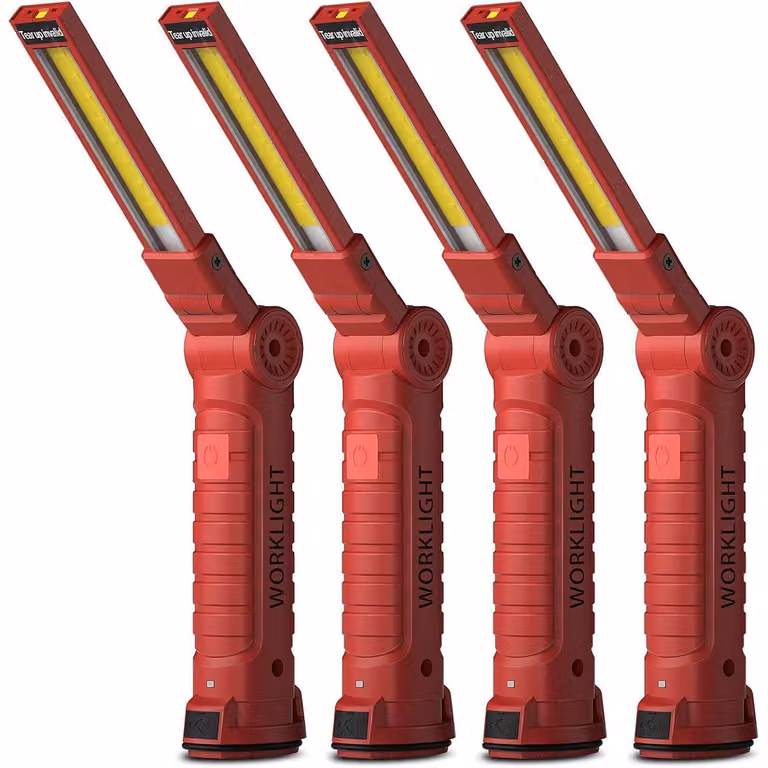 Lampada da lavoro a LED, lampada per officina, ricaricabile, con magnete e gancio, confezione da 4 pezzi, colore rosso