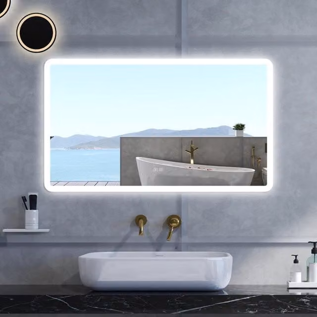 Specchio da bagno Rettangolare con 100x60cm,Blue tooth,3 colori,Memoria, Antifog,Regorabile,Retroilluminato,doppio interruttore,