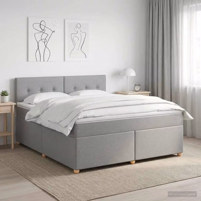 Letto box spring con materasso ibrido vidaXL Grigio Chiaro e Bianco L/P: 160 x 200 cm – 1