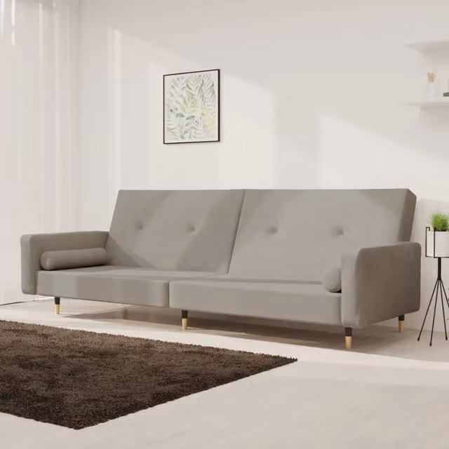 Divano Letto Click Clack vidaXL in Velluto Grigio con 2 Cuscini, Design Moderno con Struttura in Legno e Metallo – 1