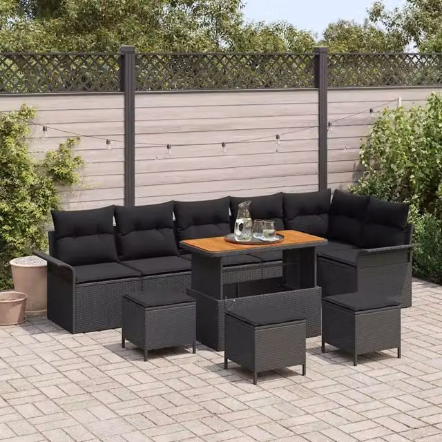Set Divano da Giardino 10 pz Nero polyrattan 3362159