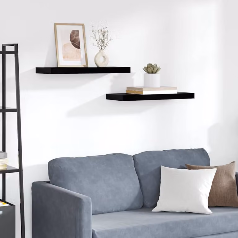 Set di 2 scaffali a parete vidaXL in MDF nero lucido L 60 cm x P 23,5 cm x H 3,8 cm