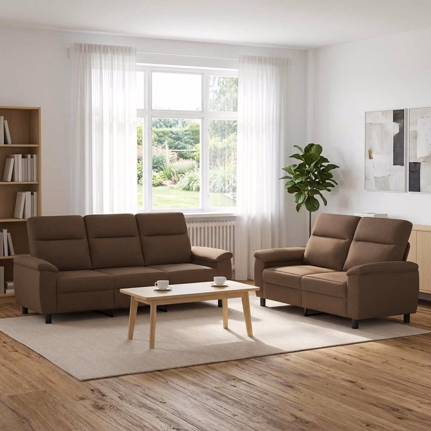 Set di 2 divani moderni vidaXL in tessuto marrone con struttura in metallo per soggiorno