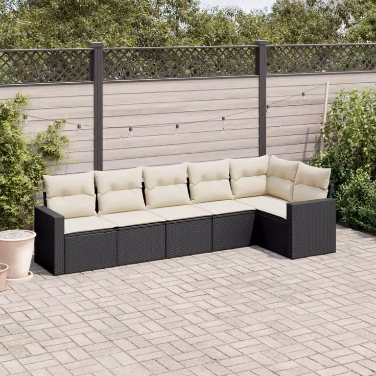 vidaXL Set Divano da Giardino a L 6 pz con Cuscini Nero in Polyrattan e Struttura in Acciaio Verniciato a Polvere