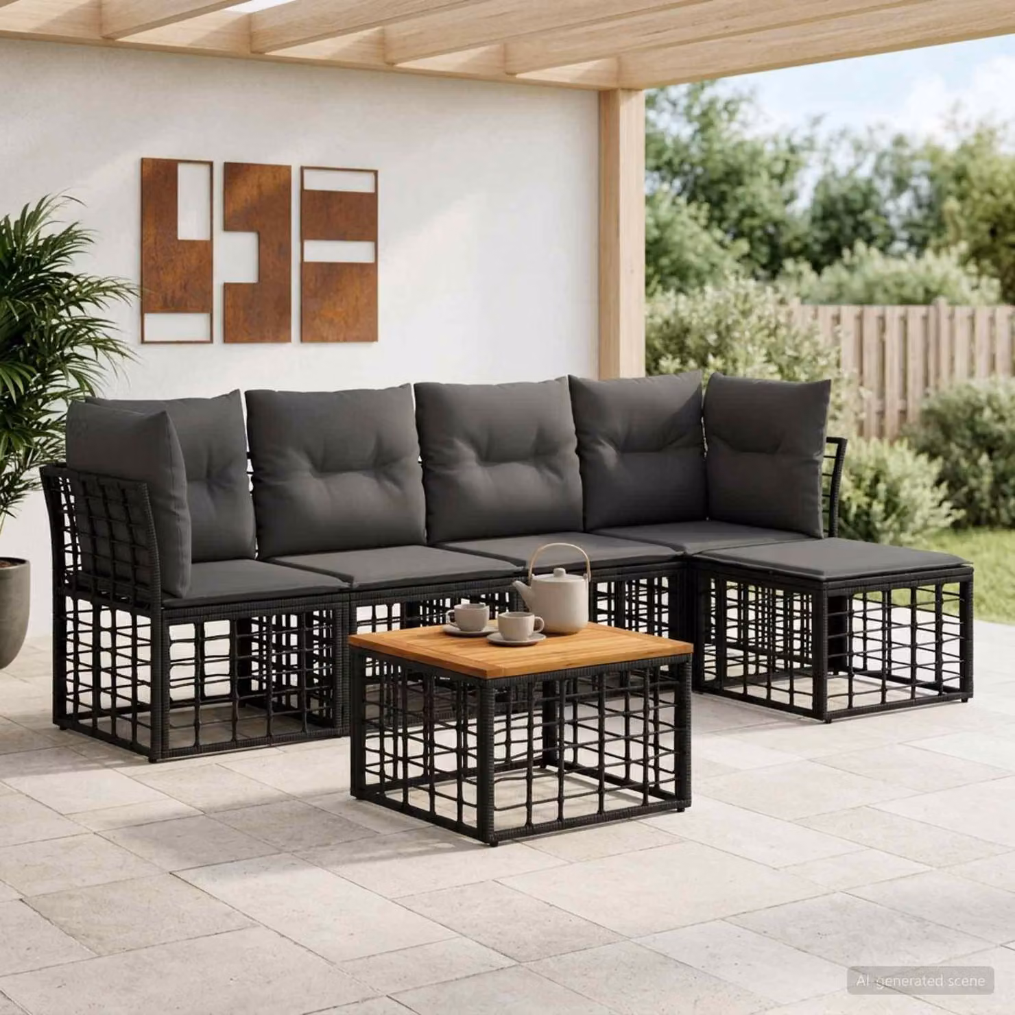 Maison Exclusive - Set da esterno per divano, 6 pezzi, colore nero e grigio scuro, realizzato in poliestere