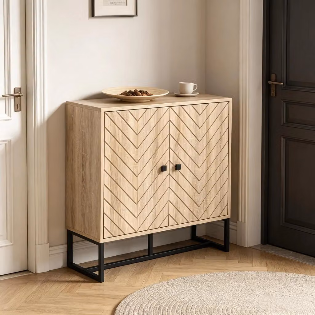 Madia moderna REDOM con ripiani regolabili in MDF e metallo, Nero e Marrone, L 80 cm x P 29,5 cm x H 80 cm – 2