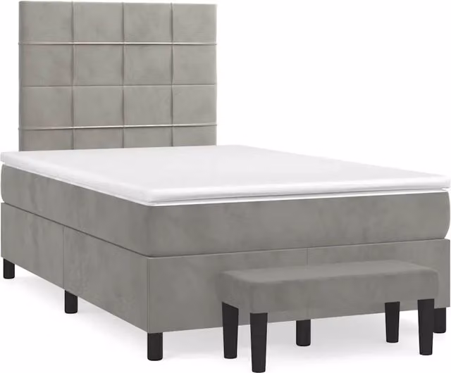 Letto con Giroletto a Molle e Materasso Ibrido vidaXL in Velluto Grigio e Bianco L/P/H: 120 x 200 cm