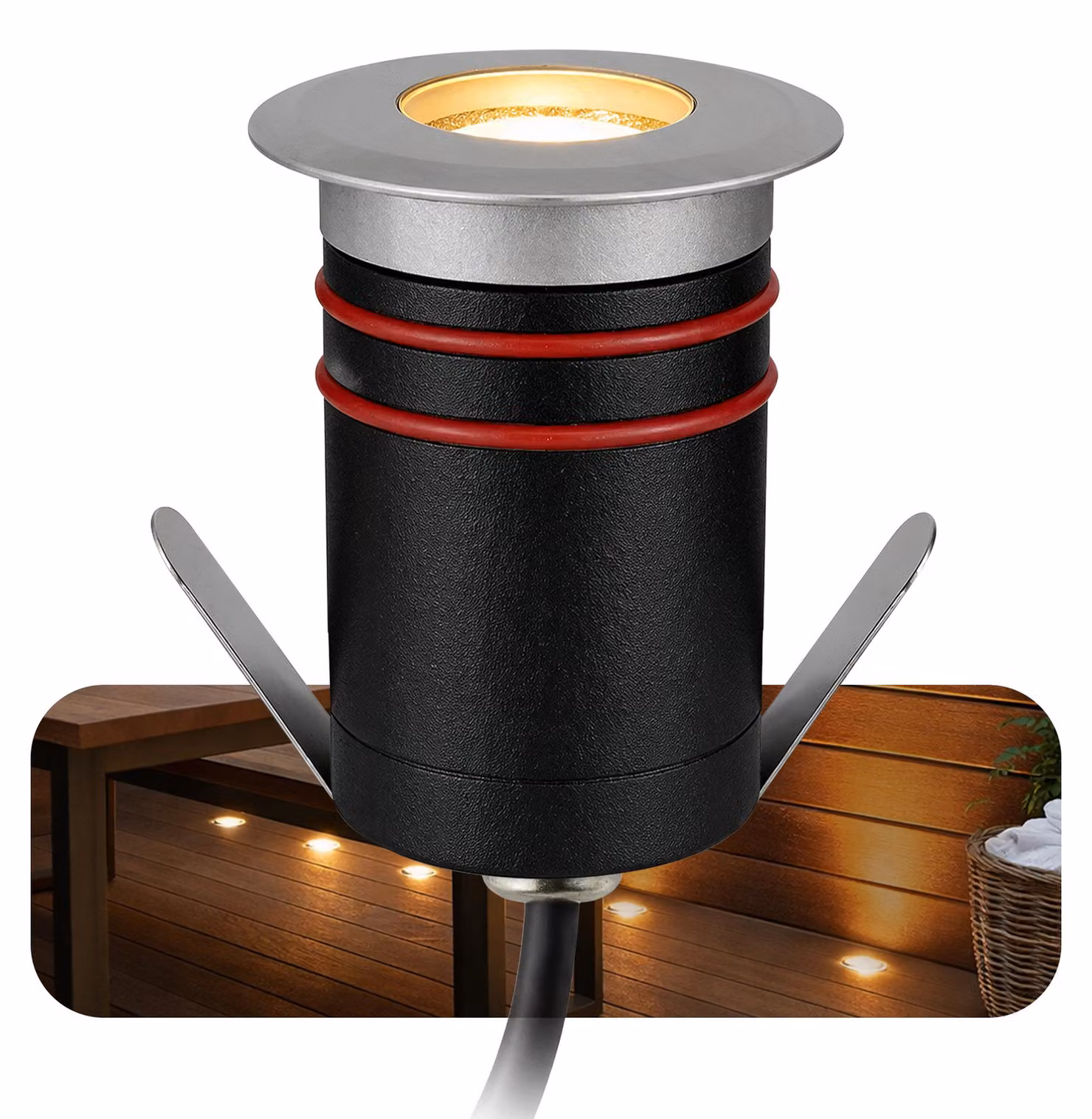 SSC-LUXon JAVO Mini Faretto da incasso a terra per esterno 230V Spot a terra LED bianco caldo - Luce da incasso a terra IP67 Argento Alluminio Ø 47mm