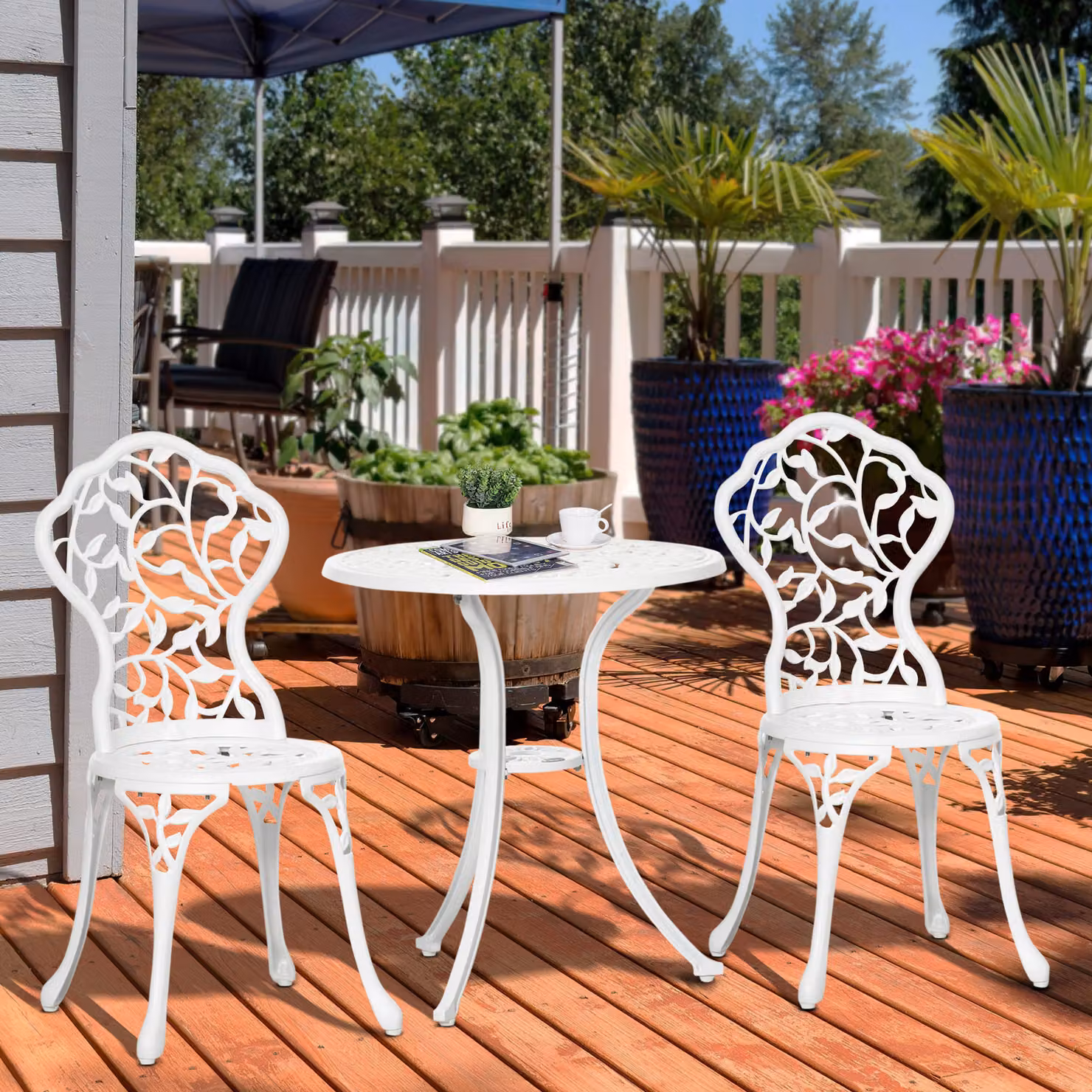 Set da giardino Outsunny in alluminio bianco composto da 2 sedie e 1 tavolino rotondo, design moderno – 2