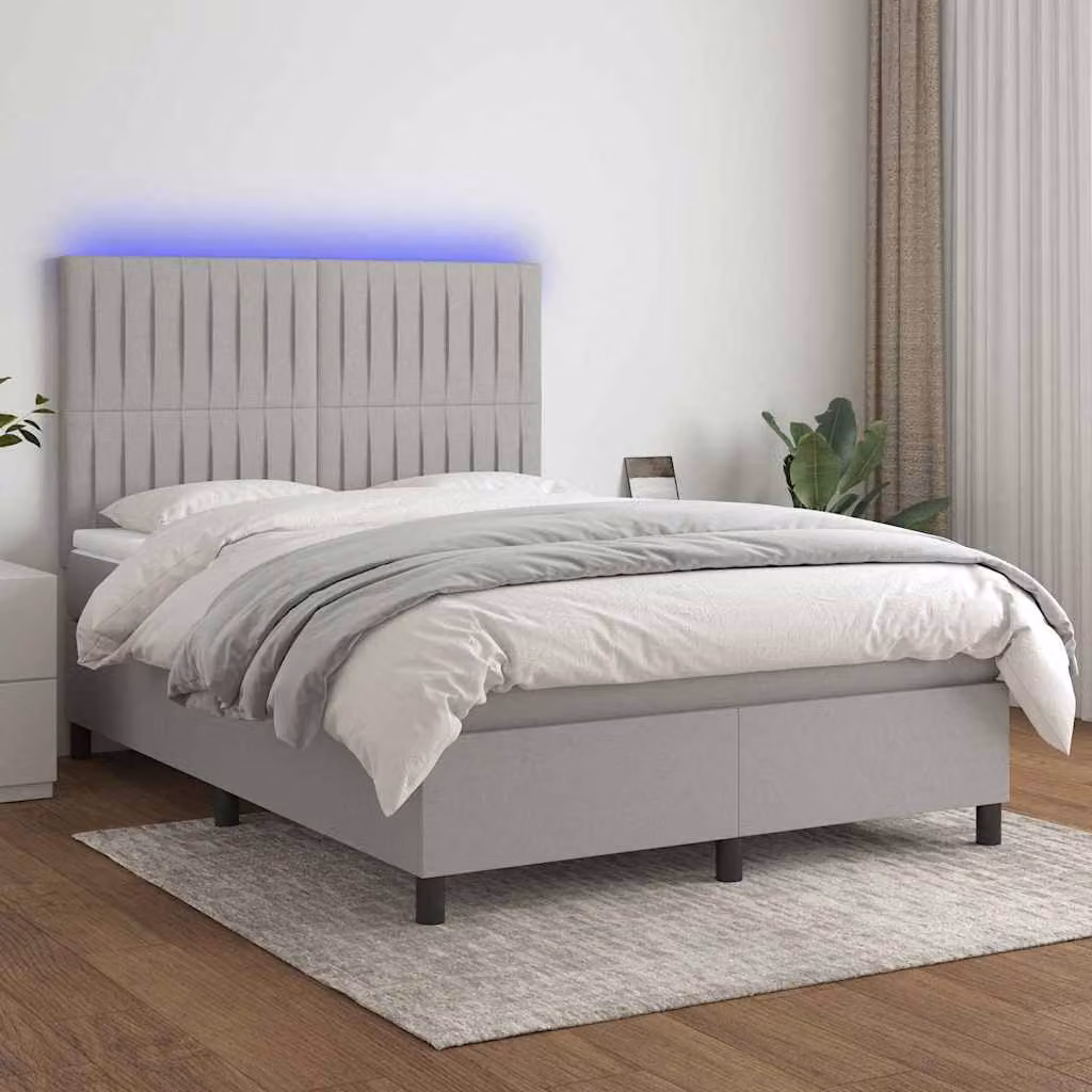 Letto con Materasso a Molle e Illuminazione LED vidaXL in Tessuto Grigio Chiaro L/P/H: 140 x 190 x 128 cm – 1
