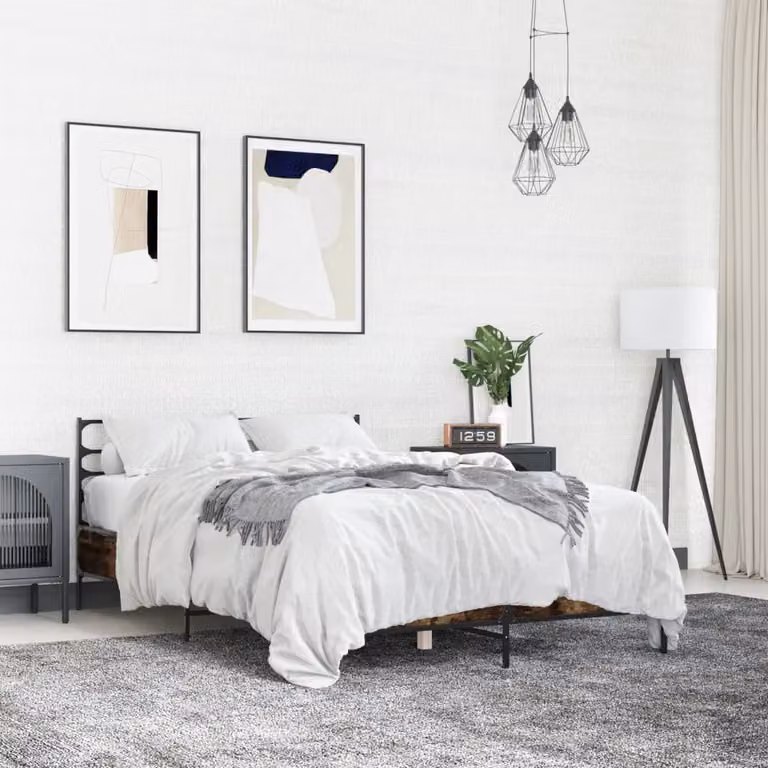 vidaXL Giroletto in Rovere Fumo e Metallo con Doghe in Legno, L 120 x P 200 cm
