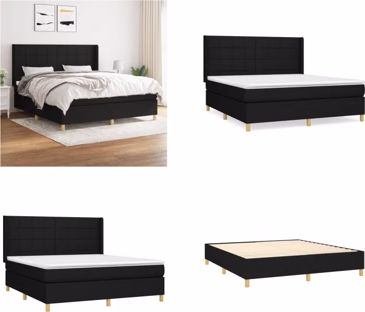 vidaXL Letto a molle con materasso nero 160x200 cm in tessuto - Letto a molle - Boxspringbetten - Bett - Schlafzimmermöbel