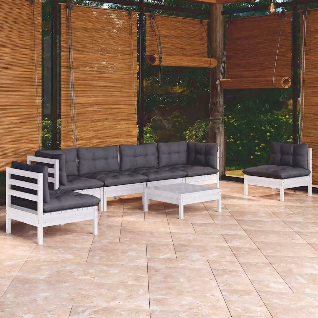 Set Salotto da Giardino vidaXL in Legno Massello di Pino con Cuscini, Design Moderno a L, 7 Pezzi