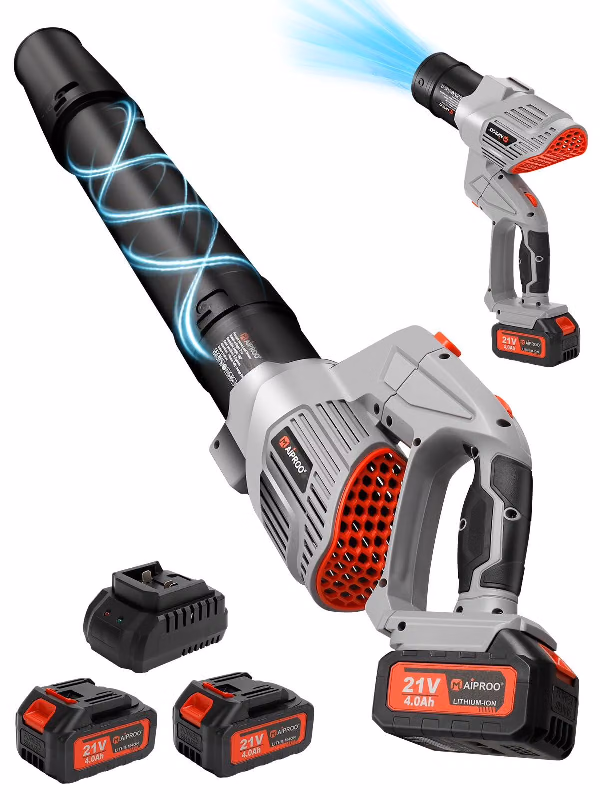 Soffiatore a batteria - 21V, 2 batterie da 4.0Ah - Portata d'aria: 1189 m³/ora - Materiale: plastica