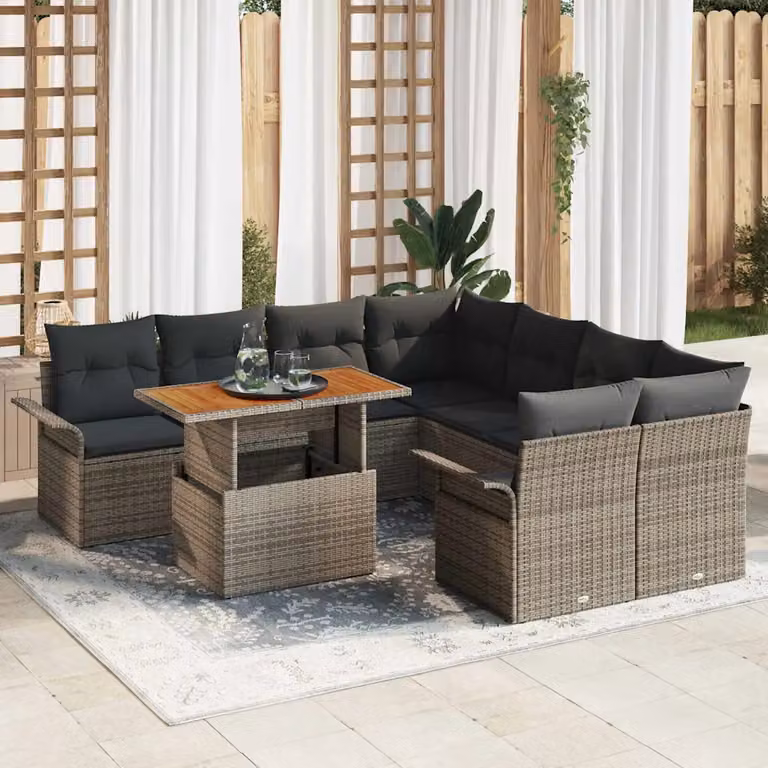 Set Divano da Giardino a L con Tavolino vidaXL Grigio con Cuscini e Struttura in Acciaio