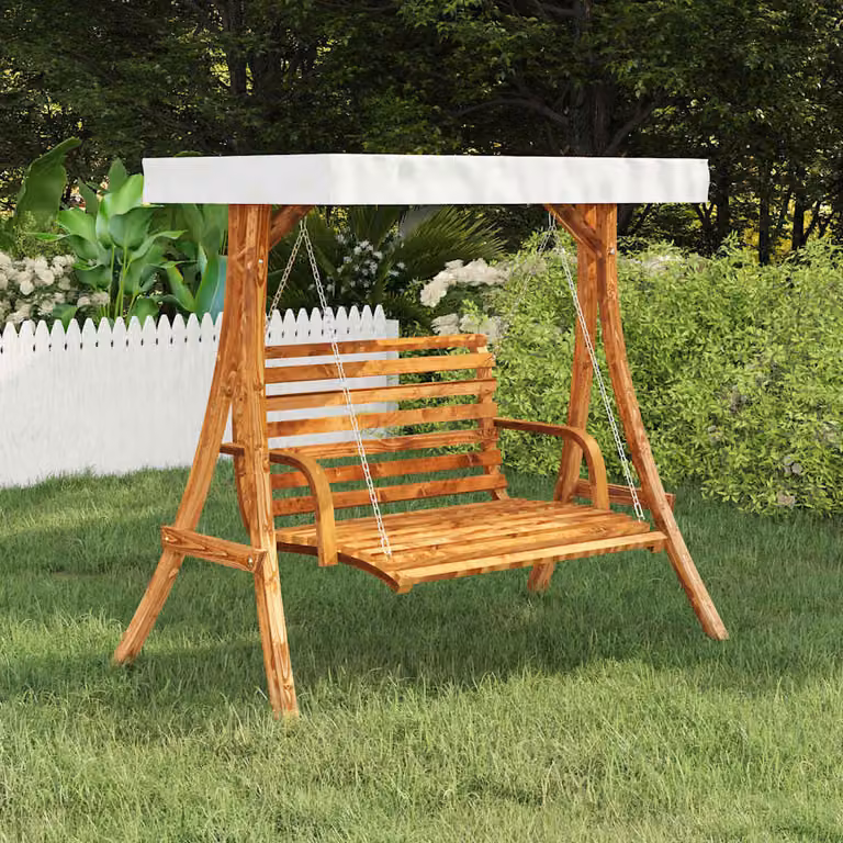 vidaXL Altalena con Tetto in Legno Massello Trattato e Tendalino Beige per Giardino e Terrazzo