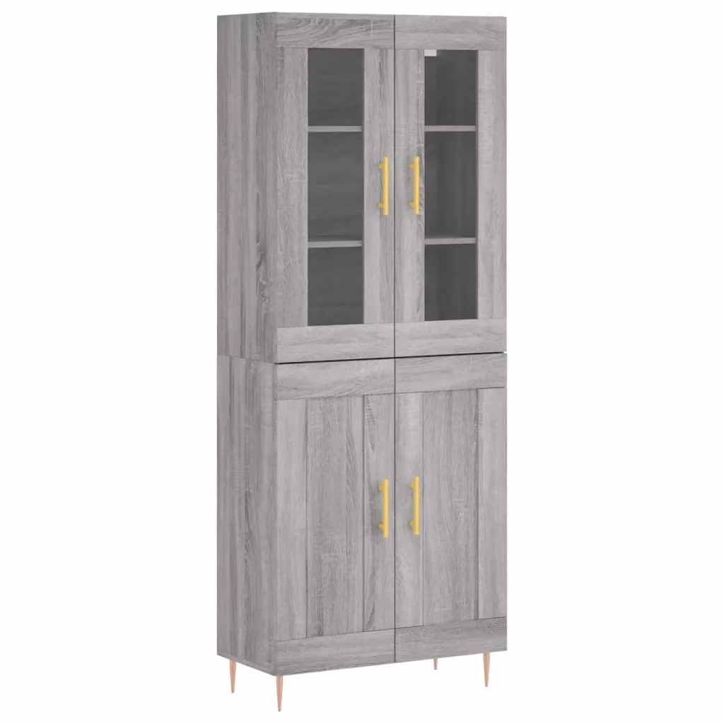 Credenza moderna vidaXL in legno, vetro e metallo, colore grigio, L: 69,5 cm, P: 34 cm, H: 180 cm – 2